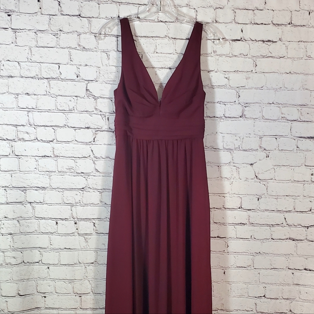 Lulus Burgundy Ruched A-Line Chiffon Maxi Dress Gown Prom Homecomming Formal